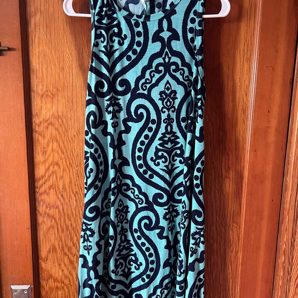 Teal and Black Patterned Sleeveless Dress